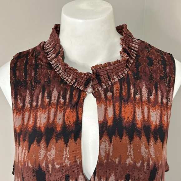 Evereve Gretta Midi Dress Mock Neck Tiered Pockets Brown Black Mesh Sz XL NEW - Picture 5 of 14